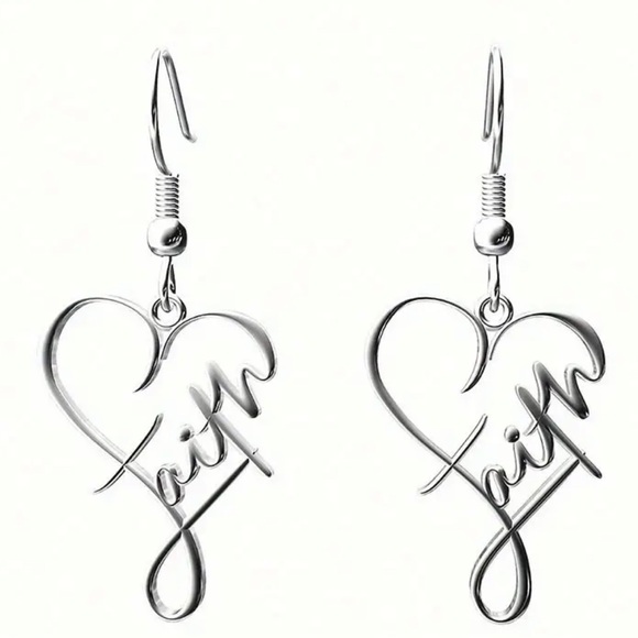 Stunning Faith Cross Heart Pendant Elegant Dangle Silver Plated Earrings - Picture 6 of 6